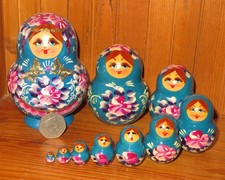 BLUE LILAC Flowers Nesting Dolls Matryoshka Russian Hand Painted 10 Nikitina ART