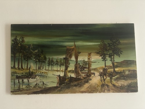 Antique oil painting signed - antique, by
