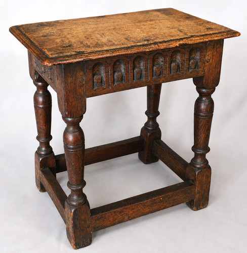 17th century oak joined stool - joined,