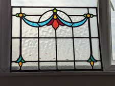 Pretty Compact Edwardian Stained Glass Window Panel : Width 49 cm Height 38 cm
