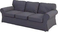 Dark Grey Cotton Slipcover for IKEA Ektorp 3 Seat Sofa - Custom Fit Replacement