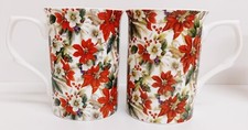 Poinsettia Mugs Set of 2 Fine