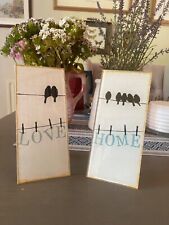 NEXT Pair Plaques Bird Picture Glass Birds on Wire Love Home Decor Vintage Style