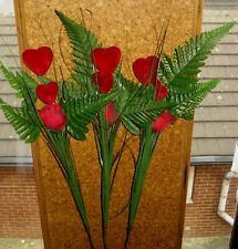 3 Stems artificial Fern and China Grass, 1 red rose - 2 red hearts