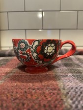Anthropologie Elka Red Floral Mug Twisted Handle Poppy Cup Folk