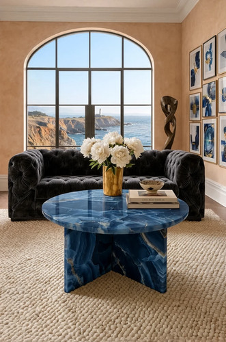 Blue onyx round coffee table - blue,