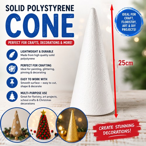 Solid 25cm polystyrene cone - solid,