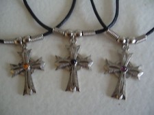 CELTIC CROSS WITH COLOURED STONE NECKLACE / PENDANT WITH 18" BLACK CORD ( B )