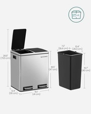 SONGMICS Kitchen Pedal Bin, 2 x 15 L Double Bin for Recycling and Waste, LTB60NL