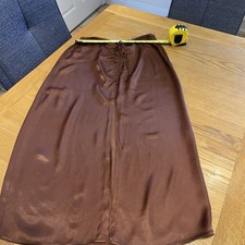 Silky Satin Chocolate Brown Skirt Zara Slit Up The Front Med On Label Small Fit