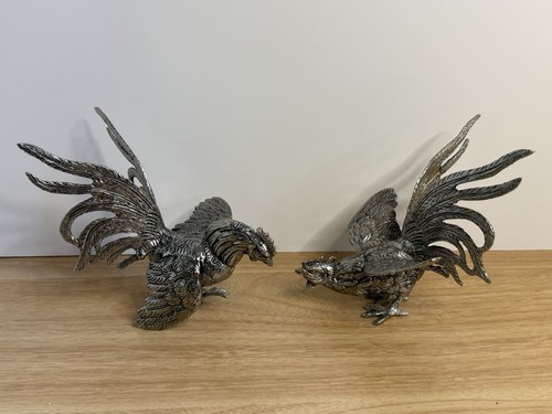 Silver tone fighting roosters - fighting,