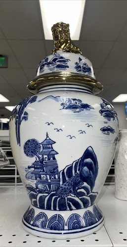 Blue white ginger jar - 18”,