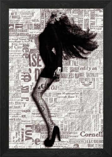 Newspaper girl framed - girl, wall