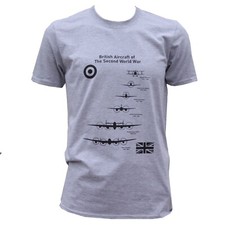 British RAF Planes of WW2 World War 2 Exclusive Printed T-Shirt Aviation L Grey