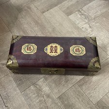 Vintage Unique Rosewood Asian Jewellery Box  Satin interior Shanghai China  