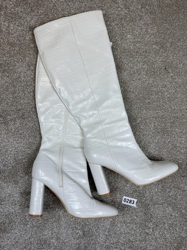 White croc embossed - white, knee-high