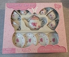 Schylling Kids Porcelain Butterfly Tea Set 13 Pieces Excellent Condition 