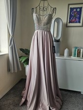LA FEMME Champagne Gown, Size 6, RRP£330 Prom/Evening Dress, Mesh & Rhinestones