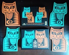 Hornsea Magpie John Clappison (1967 Design) Tabby Cat Coaster Drinks 4 Mat Set