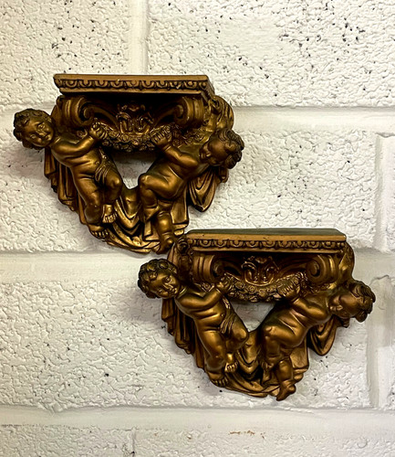 Pair vintage cherub wall - of,