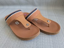 Fitflop Stripe Webbing Leather Toe Thongs Men's Desert Tan Mix Sandals UK Size 9