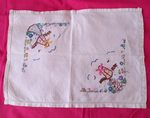 Vintage light cream traycloth - vintage,