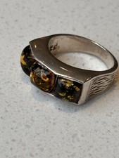 Sterling Silver And Amber Ring