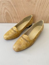 Ladies Snakeskin Chain Detail Slip On Shoes Low Heel Mustard Yellow Size UK 7.5