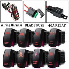 Red LED Work Light Bar Toggle Rocker Switch + 40A Relay Wiring Harness Kit 12V