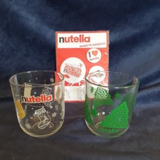 2x Nutella Vintage Christmas Glasses Stocking  Snowflakes & Trees + Badges