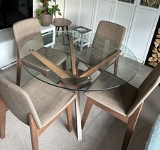 Walnut 120cm Round Glass Dining Table With Four Chairs