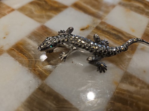 Vintage silver marcasite gecko - vintage,