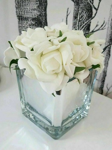 White roses mirror - white, cube