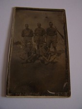 Military Vintage Photo Group Soldiers in Shorts at Camp Tents