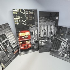 City of London Canvas x 4 Two Sizes Red London Bus Black White Street Life Art