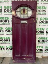 1930s ANTIQUE FRONT DOOR STAINED GLASS EXTERNAL EXTERIOR WOODEN WOOD LEADED OLD