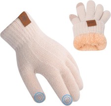 Women Winter Touch Screen Gloves Men Thermal Warm Knit Fleece Lined M, Beige 