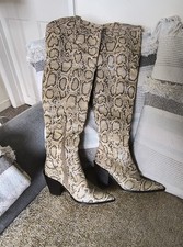Western Thigh High Cuban Heel Snakeskin Side Zip Cowboy Boots
