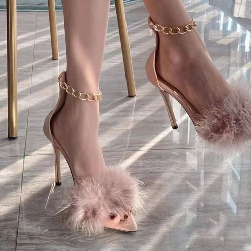 Womens fluffy fur high heels - high,