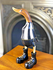 Wooden Newcastle Duck Black and White Football Duck 25cm Footballer Duck Wellies
