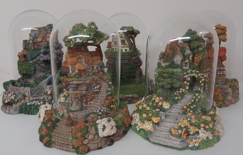 Five hand painted cottages - painted, in