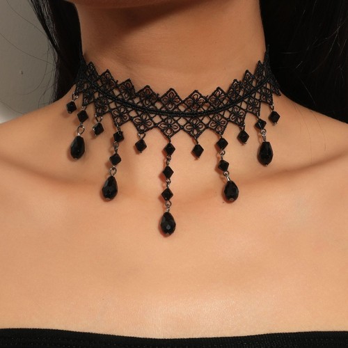 1pc ladies black lace crystal - black,