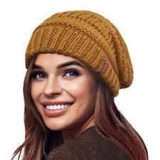 Slouch Knit Beanie Hat Warm Winter Supersoft Velour Thermal Lining ski Cap