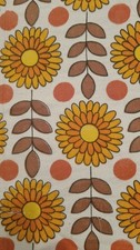 Vintage Fabric Retro Red Blue Yellow White Flower Power 1970s 2+ Yards