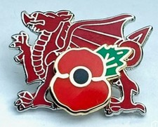 POPPY LAPEL BADGE WITH WELSH DRAGON Poppy Day WALES