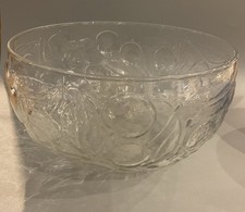 Vintage Cherry Patterned Pressed Glass Fruit Or Punch Bowl. 25cm Diameter VGC