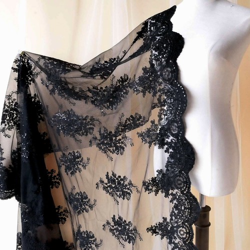 Black embroidery floral - black,
