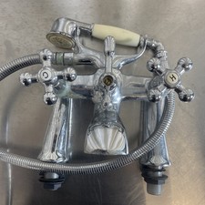 Vintage Bath Mixer Taps And Shower Head Bakelite Chrome Cross Handle Salvaged