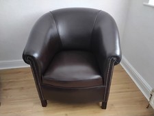 Tub Chair Handcrafted In Full Grain Brown Leather