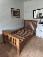Solid Oak Heavy Single Bed Frame - 3ft Shaker Style - Wooden + Mattress Included